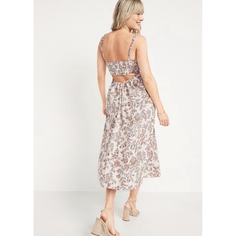 Old Navy Maxi Floral Paisley Dress Smocked Bust 3X Open‎ Back Fit & Flare Cotton